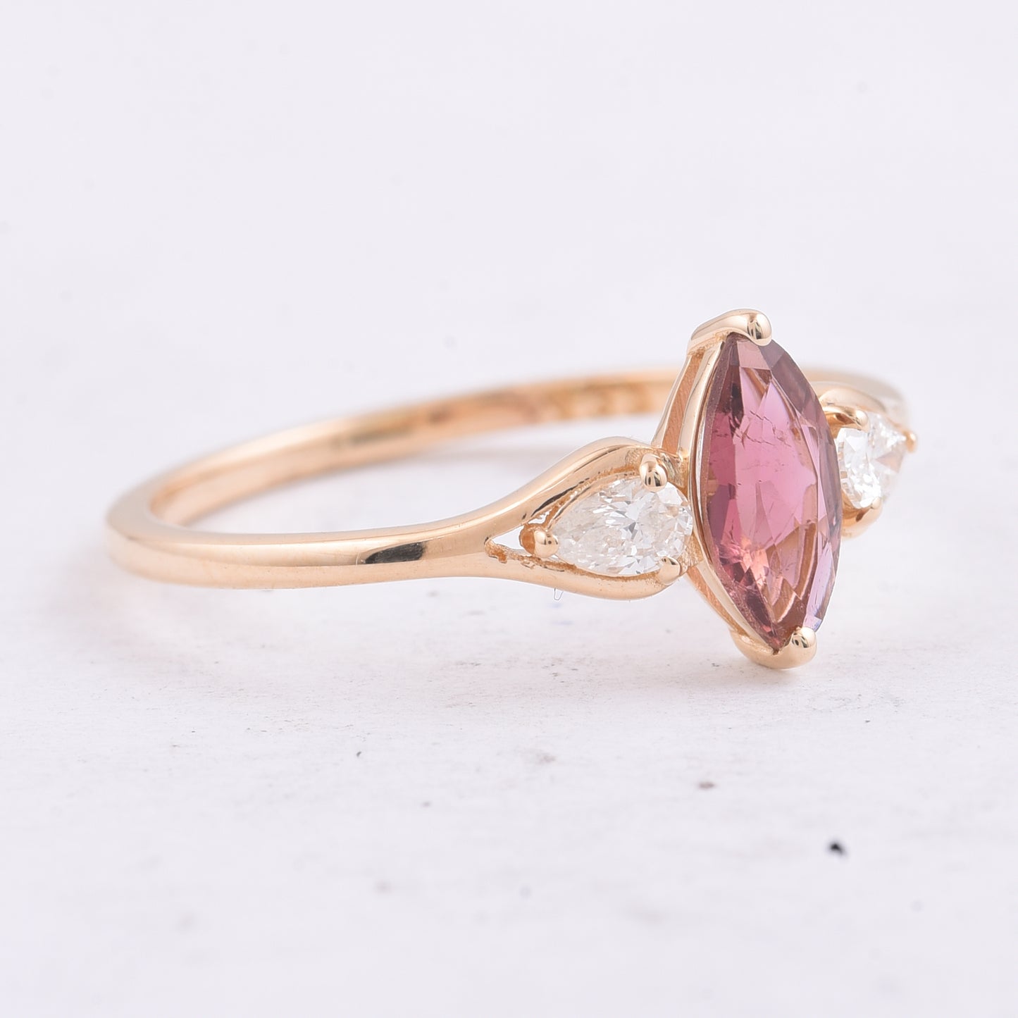 0.59 Ct Marquise Natural Pink Tourmaline 14K Gold Ring