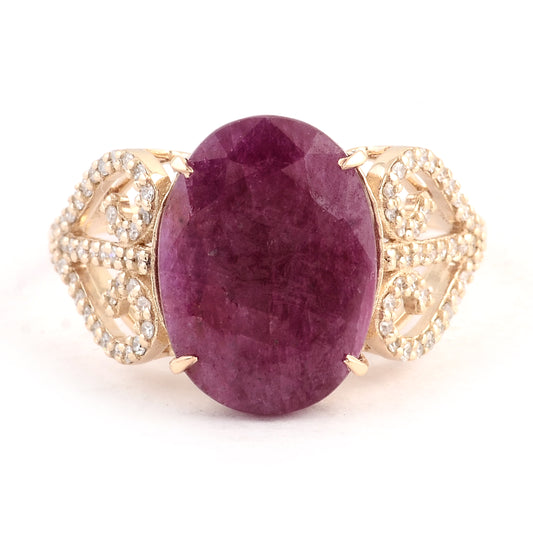 6.72 Ct Oval Mixed Cut Natural Corundum Ruby 14K Gold Ring