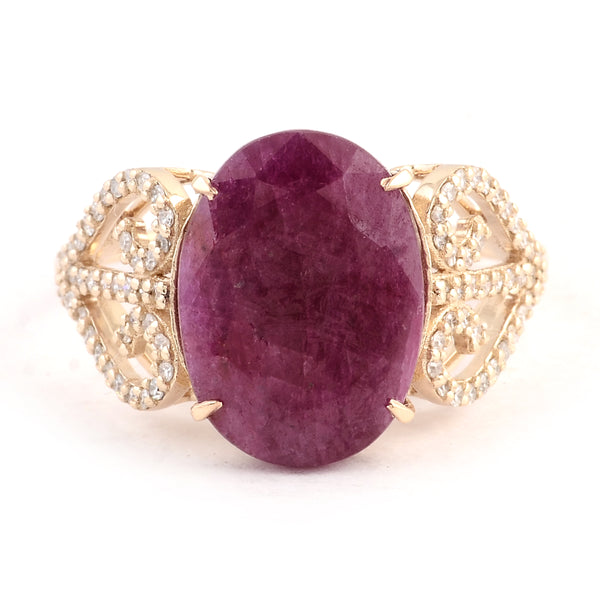 6.72 Ct Oval Mixed Cut Natural Corundum Ruby 14K Gold Ring