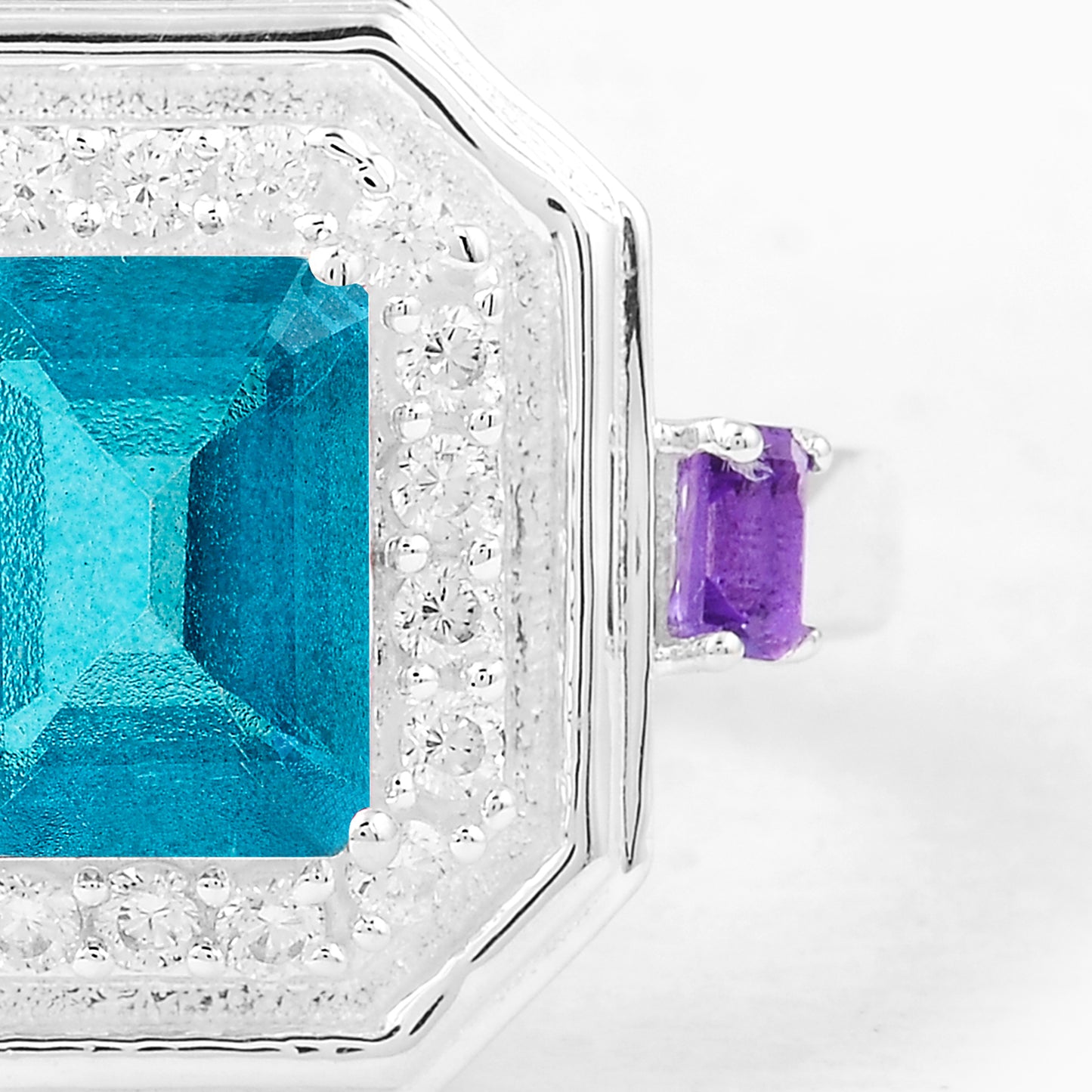 2.57 Ct Octagon Pariba Topaz, Amethyst, Cubic Zirconia 925 Sterling Silver Ring