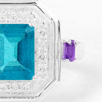 2.57 Ct Octagon Pariba Topaz, Amethyst, Cubic Zirconia 925 Sterling Silver Ring