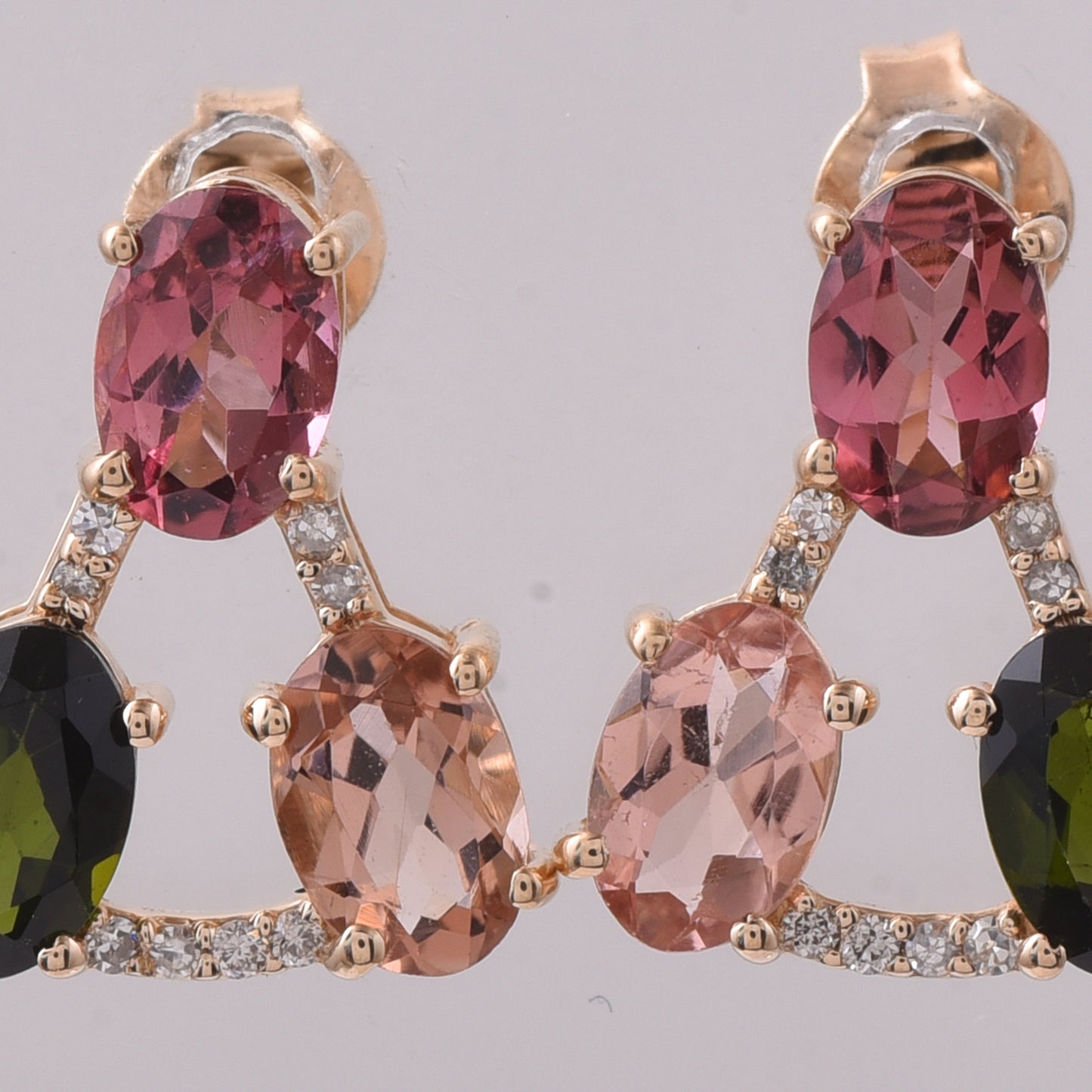 2.64 Ct Oval Mixed Cut Natural Tourmaline 14K Gold Earrings