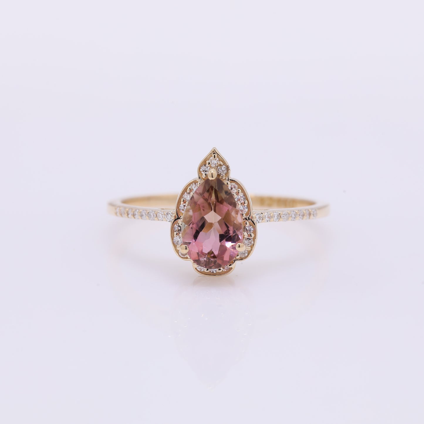1.10 Ct Pear Mixed Cut Natural Tourmaline 14K Gold Ring