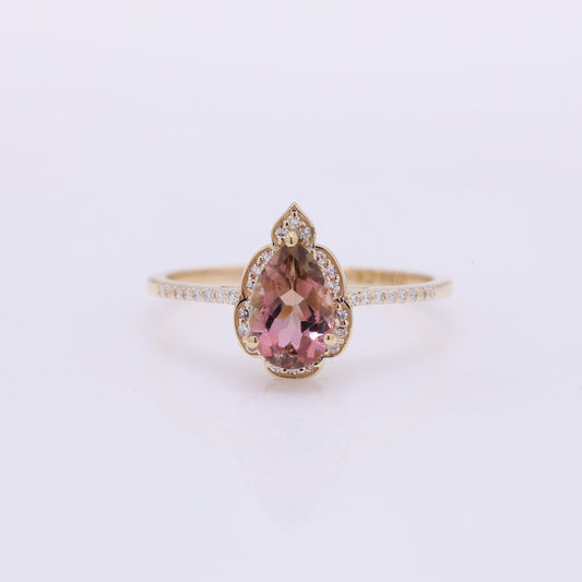 1.10 Ct Pear Mixed Cut Natural Tourmaline 14K Gold Ring