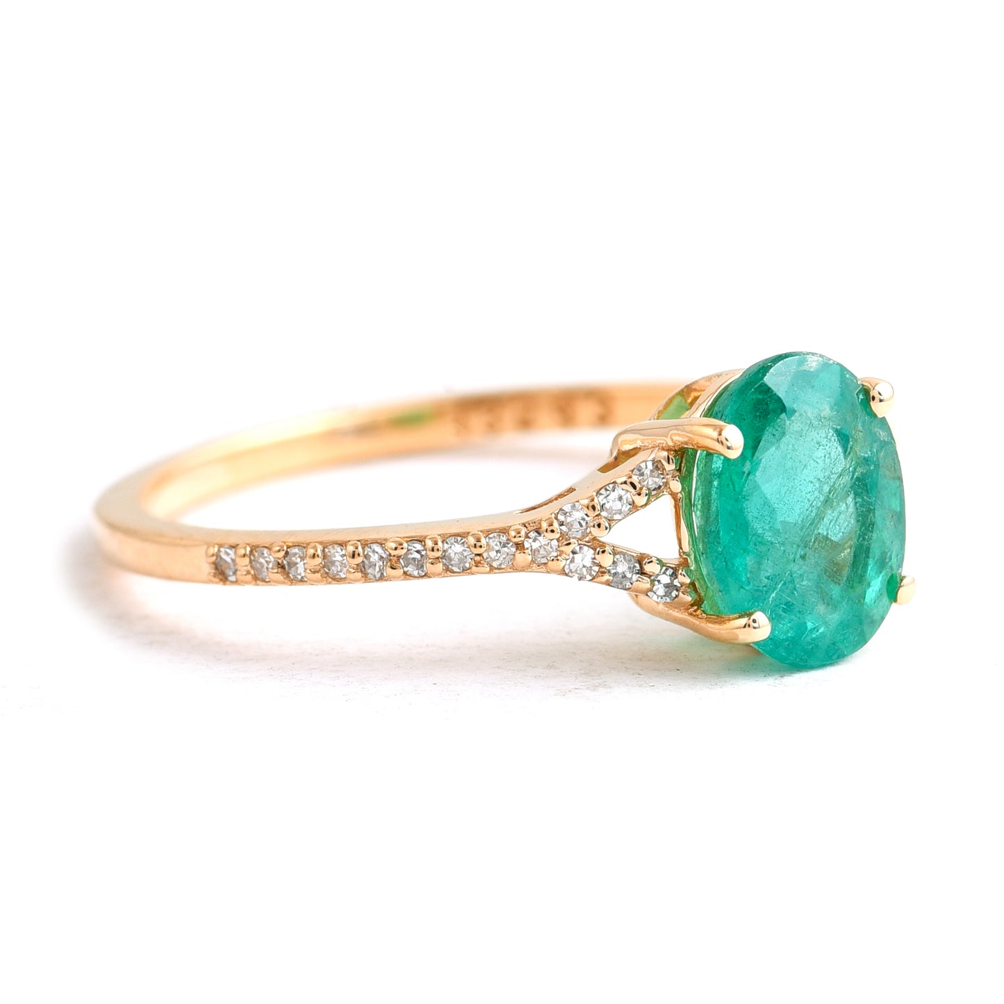 1.56 Ct Oval Mixed Cut Natural Emerald 14K Gold Ring
