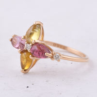 1.80 Ct Pear Cabochon Natural Multi Coloured Tourmaline 14K Gold Ring
