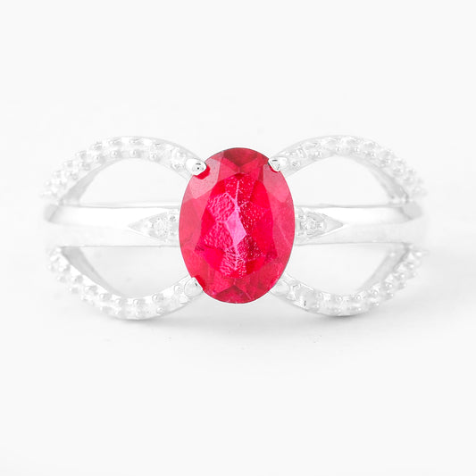 1.99 Ct Oval Pink Topaz, Cubic Zirconia, 925 Sterling Silver Ring
