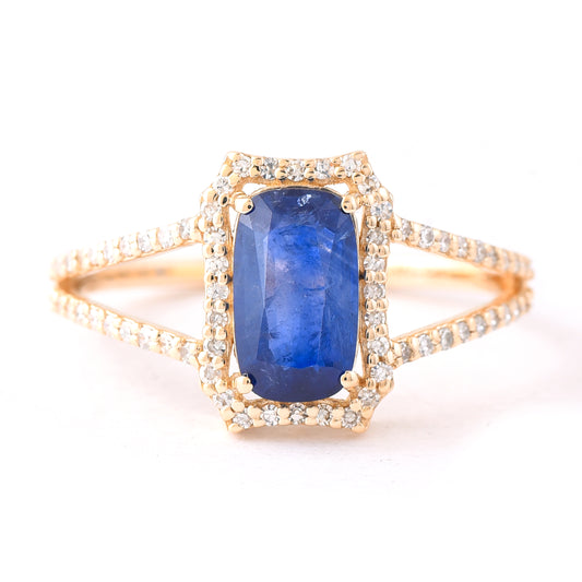 1.66 Ct Cushion Mixed Cut Natural Sapphire 14K Gold Ring