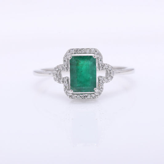 1.29 Ct Octagon Step Cut Natural Emerald 950 Platinum Ring