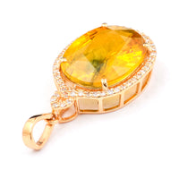 7.24 Ct Oval Mixed Cut Natural Yellow Sapphire 14K Gold Pendant