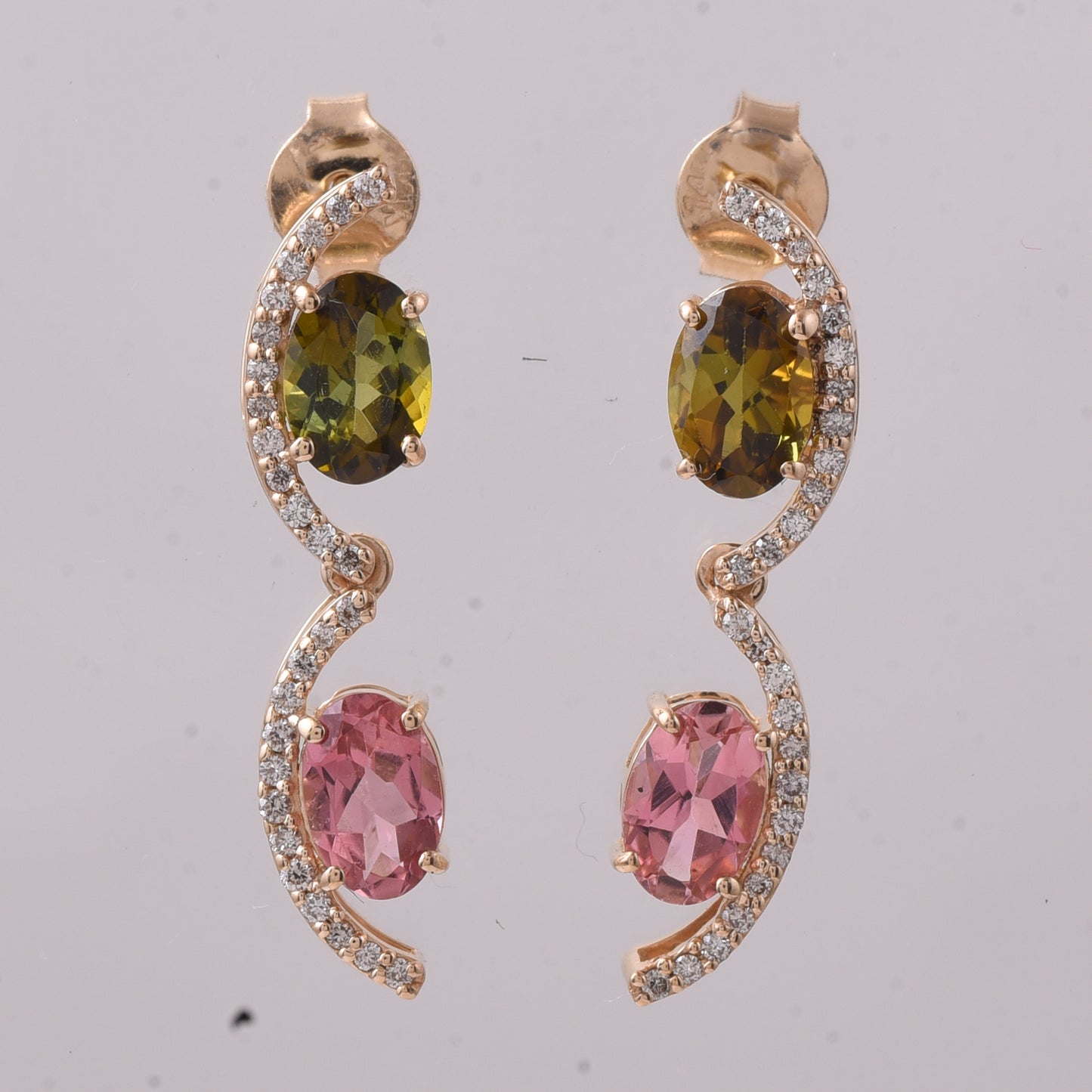 2.31 Ct Oval Mixed Cut Natural Tourmaline 14K Gold Earrings