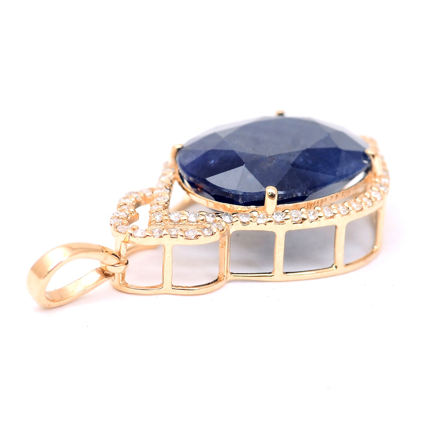 7.27 Ct Oval Mixed Cut Natural Sapphire 14K Gold Pendant