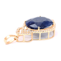 7.27 Ct Oval Mixed Cut Natural Sapphire 14K Gold Pendant