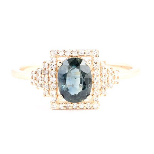 1.05 Ct Oval Mixed Cut Natural Corundum Sapphire 14K Gold Ring