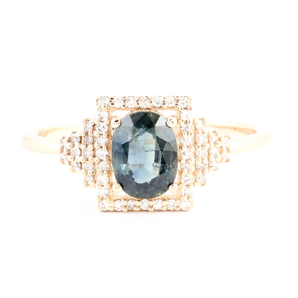 1.05 Ct Oval Mixed Cut Natural Corundum Sapphire 14K Gold Ring