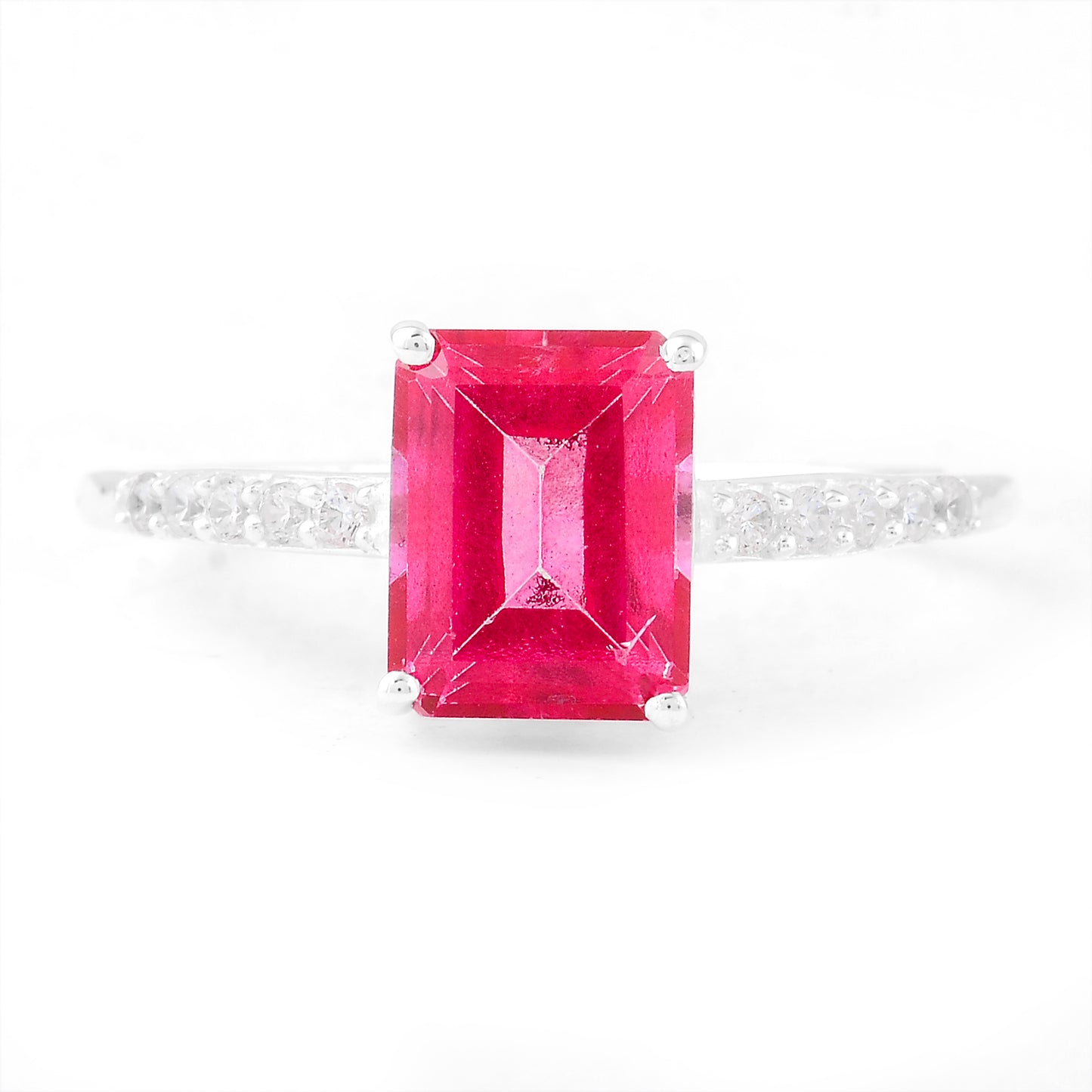 3.46 Ct Octagon Pink Topaz, Cubic Zirconia 925 Sterling Silver Ring