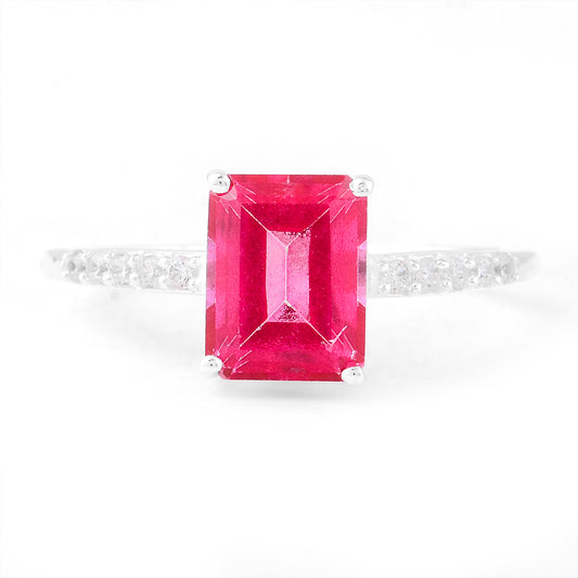 3.46 Ct Octagon Pink Topaz, Cubic Zirconia 925 Sterling Silver Ring