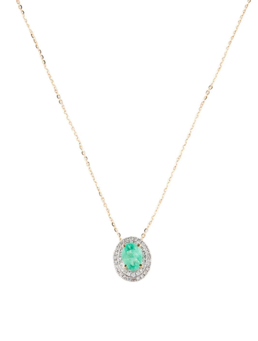 14K Emerald & Diamond Pendant Necklace