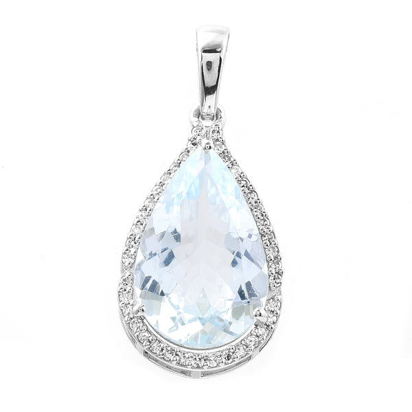3.59 Ct Pear Mixed Cut Natural Aquamarine 950 Platinum Pendant