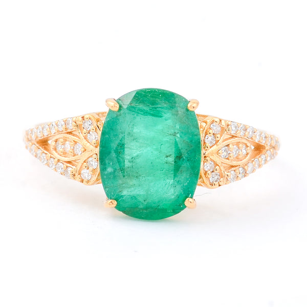 2.58 Ct Cushion Mixed Cut Natural Emerald 14K Gold Ring