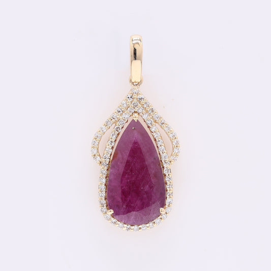 2.68 Ct Pear Mixed Cut Natural Ruby 14K Gold Pendant