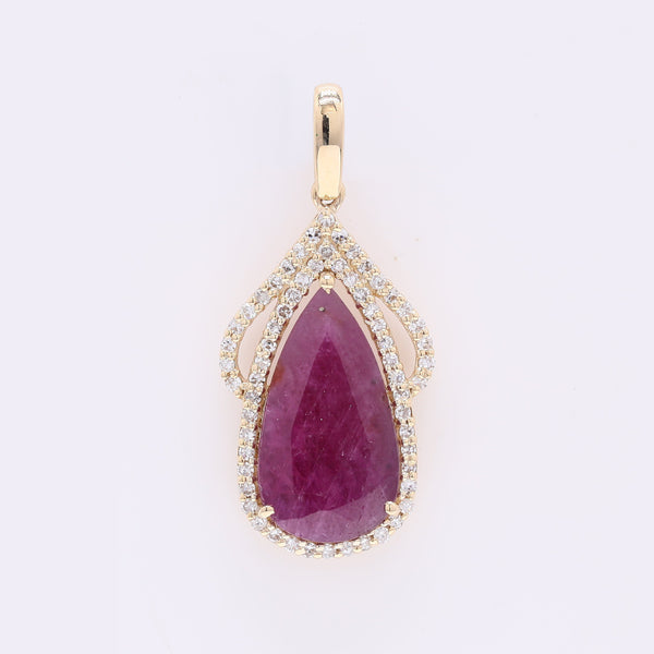 2.68 Ct Pear Mixed Cut Natural Ruby 14K Gold Pendant