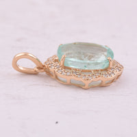 3.51 Ct Oval Mixed Cut Natural Emerald 14K Gold Pendant