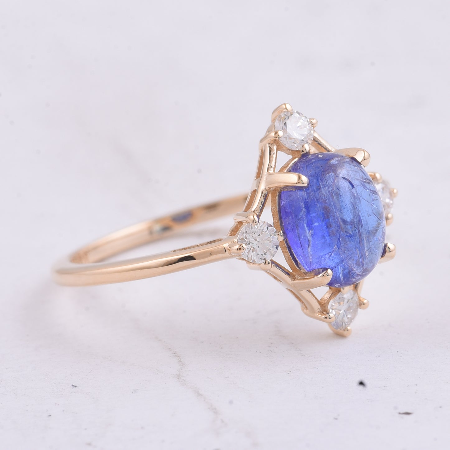 1.88 Ct Oval Cabochon Cut Natural Tanzanite 14K Gold Ring