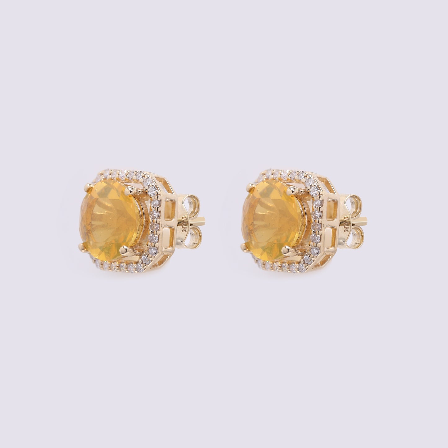 1.72 Ct Round Mixed Cut Natural Fire Opal 14K Gold Earrings