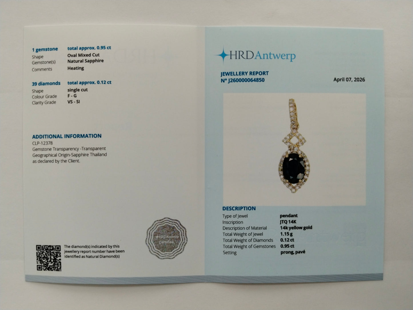 1.07 Ct Oval Mixed Cut Natural Sapphire 14K Gold Pendant