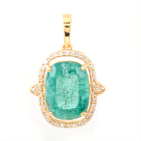 3.50 Ct Cushion Mixed Cut Natural Emerald 14K Gold Pendant