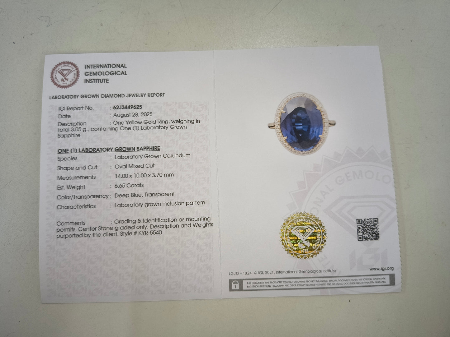 6.78 Ct Oval Mixed Cut Lab Grown Sapphire 14K Gold Ring
