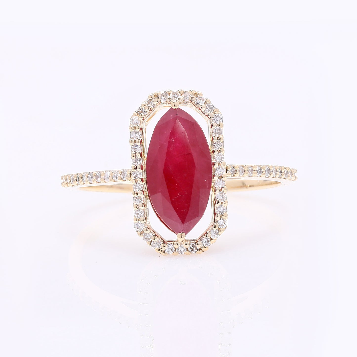 2.06 Ct Marquise Mixed Cut Natural Ruby 14K Gold Ring
