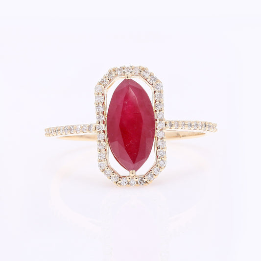 2.06 Ct Marquise Mixed Cut Natural Ruby 14K Gold Ring