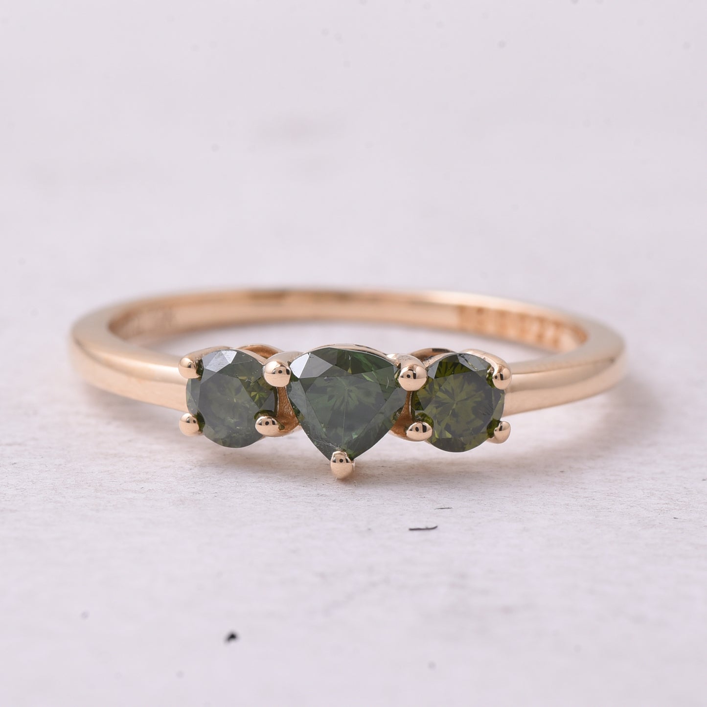 0.63 Ct Heart, Round Green Diamond 14K Gold Ring