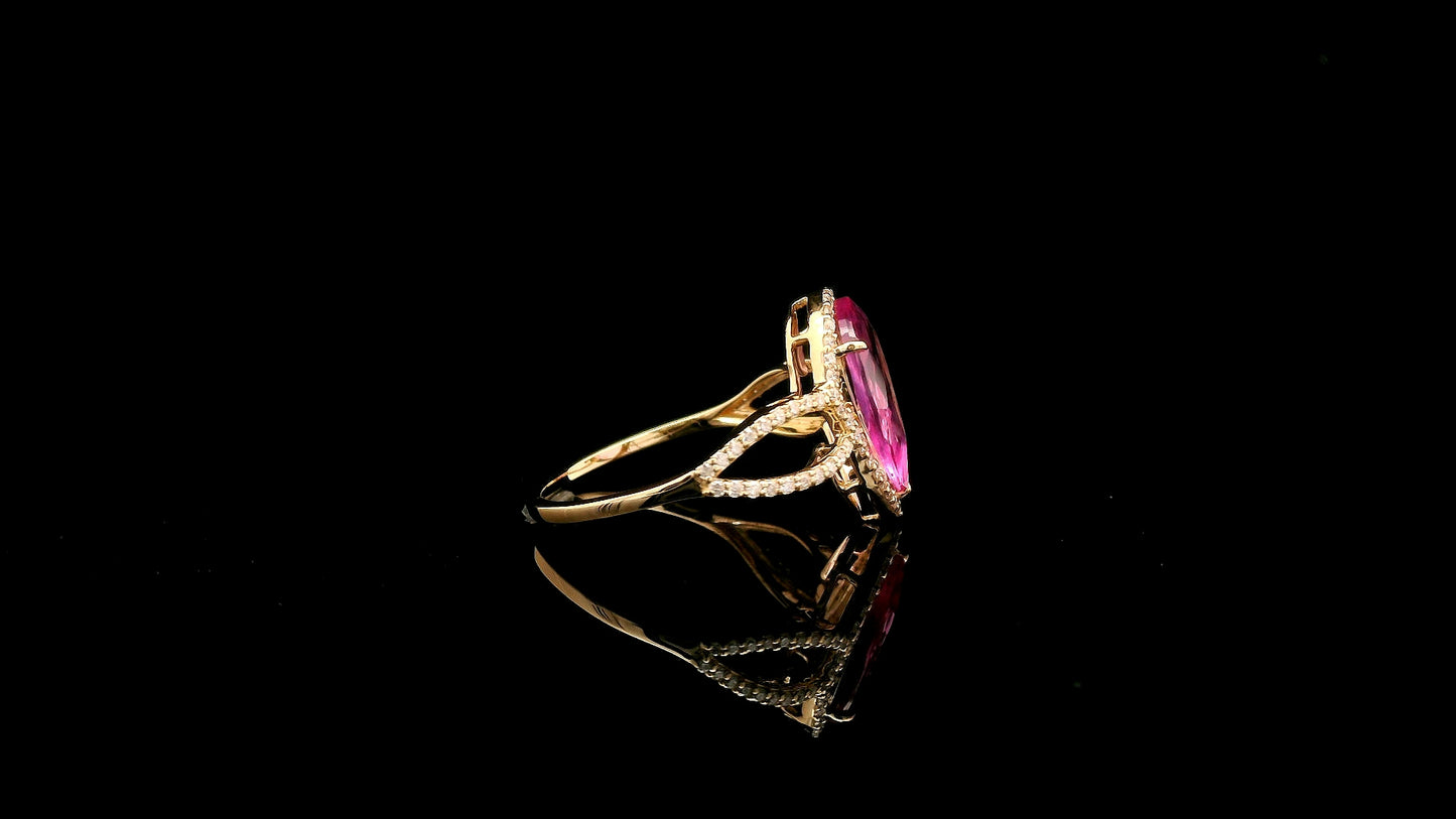 2.44 Ct Pear Lab Grown Pink Sapphire 14K Gold Ring