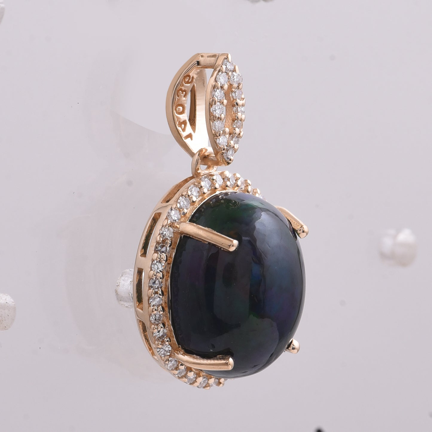 3.22 Ct Oval Cabochon Cut Natural Black Opal 14K Gold Pendant