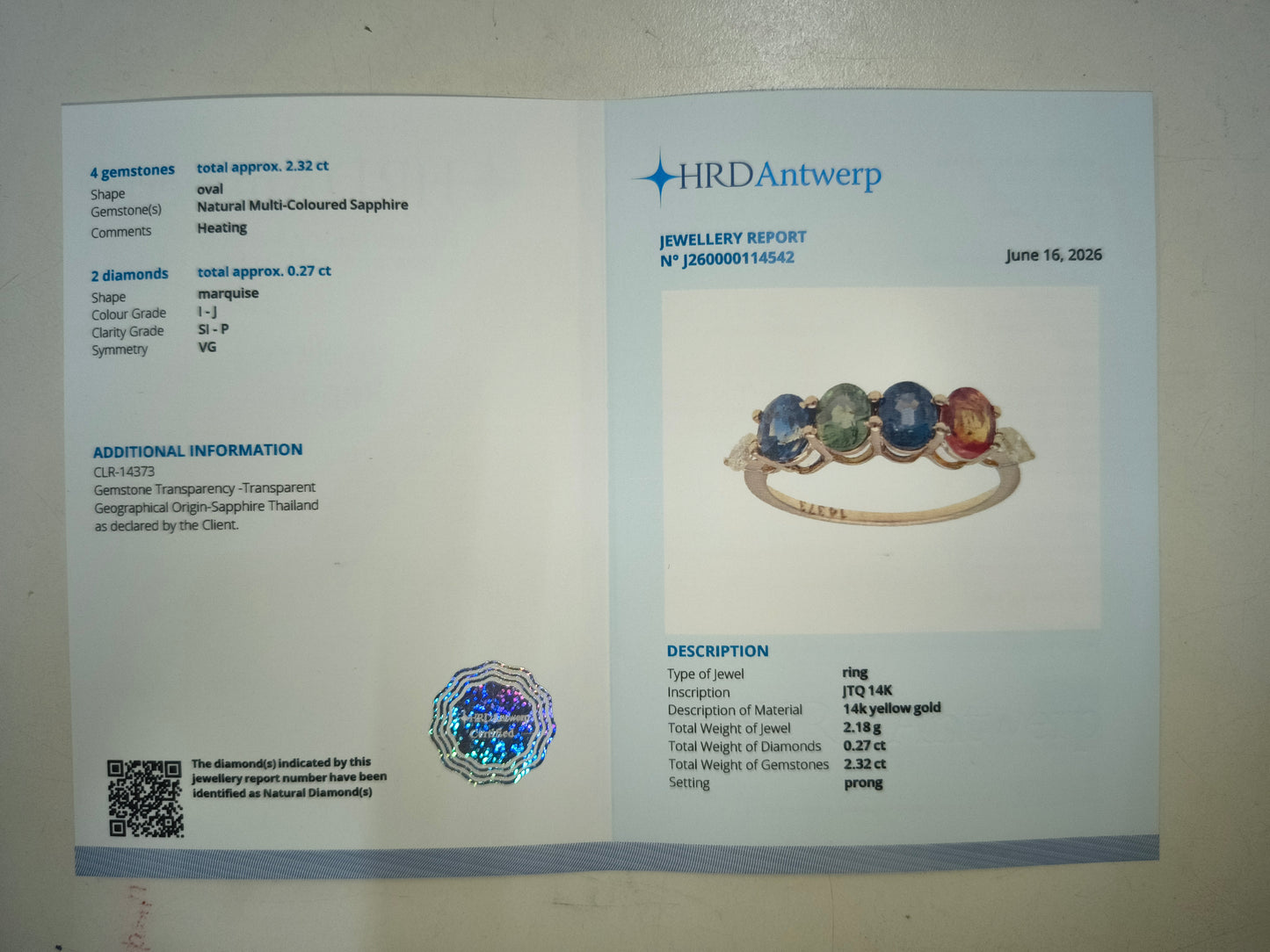 2.59 Ct Oval Natural Multi-Coloured Sapphire 14K Gold Ring