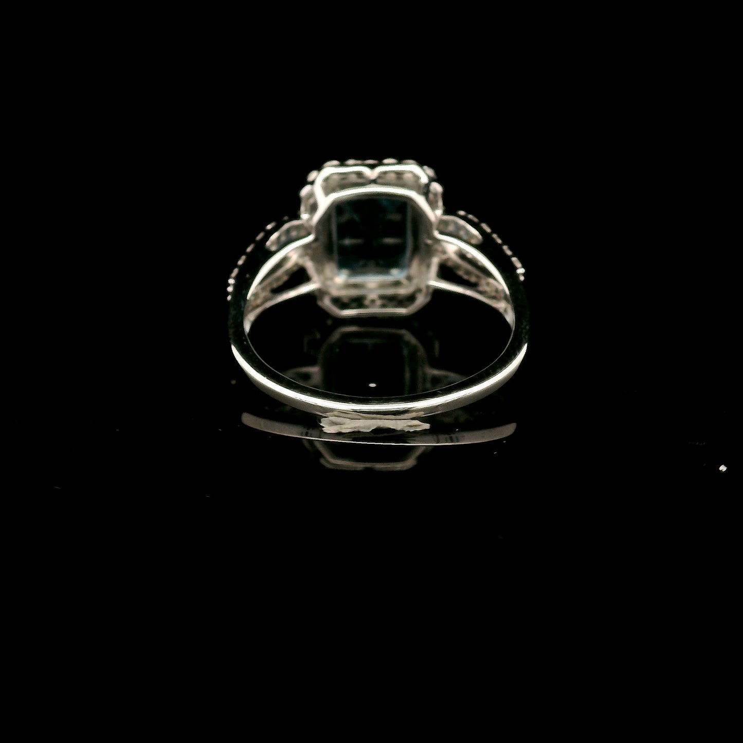 3.47 Ct Octagon Blue Topaz, White Zircon 925 Sterling Silver Ring