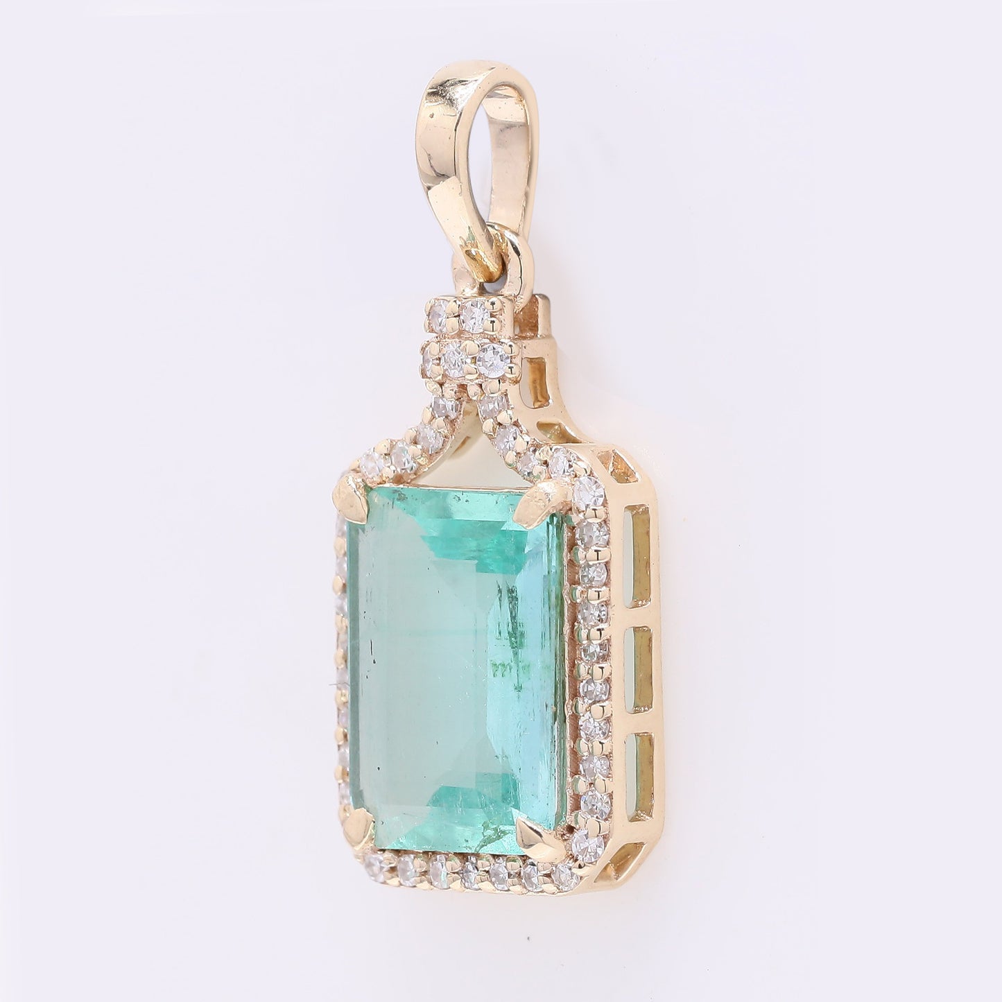1.64 Ct Octagon Step Cut Natural Emerald 14K Gold Pendant
