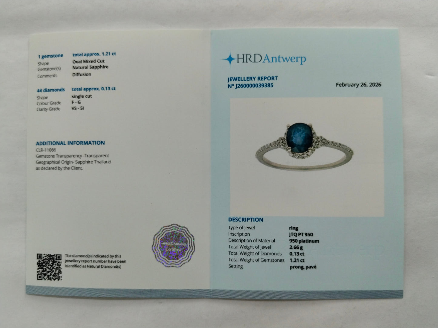1.34 Ct Oval Mixed Cut Natural Sapphire 950 Platinum Ring