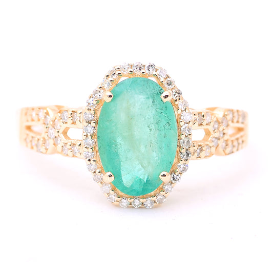 1.87 Ct Oval Mixed Cut Natural Emerald 14K Gold Ring