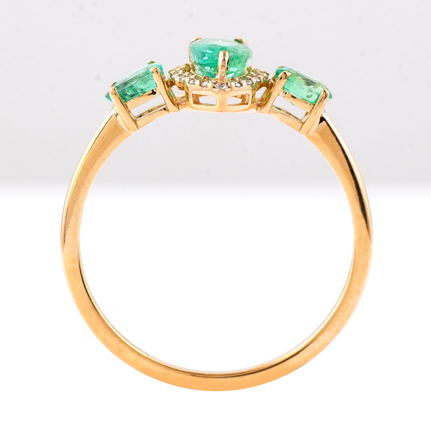 0.85 Ct Pear Mixed Cut, Oval Mixed Cut Natural Emerald 14K Gold Ring