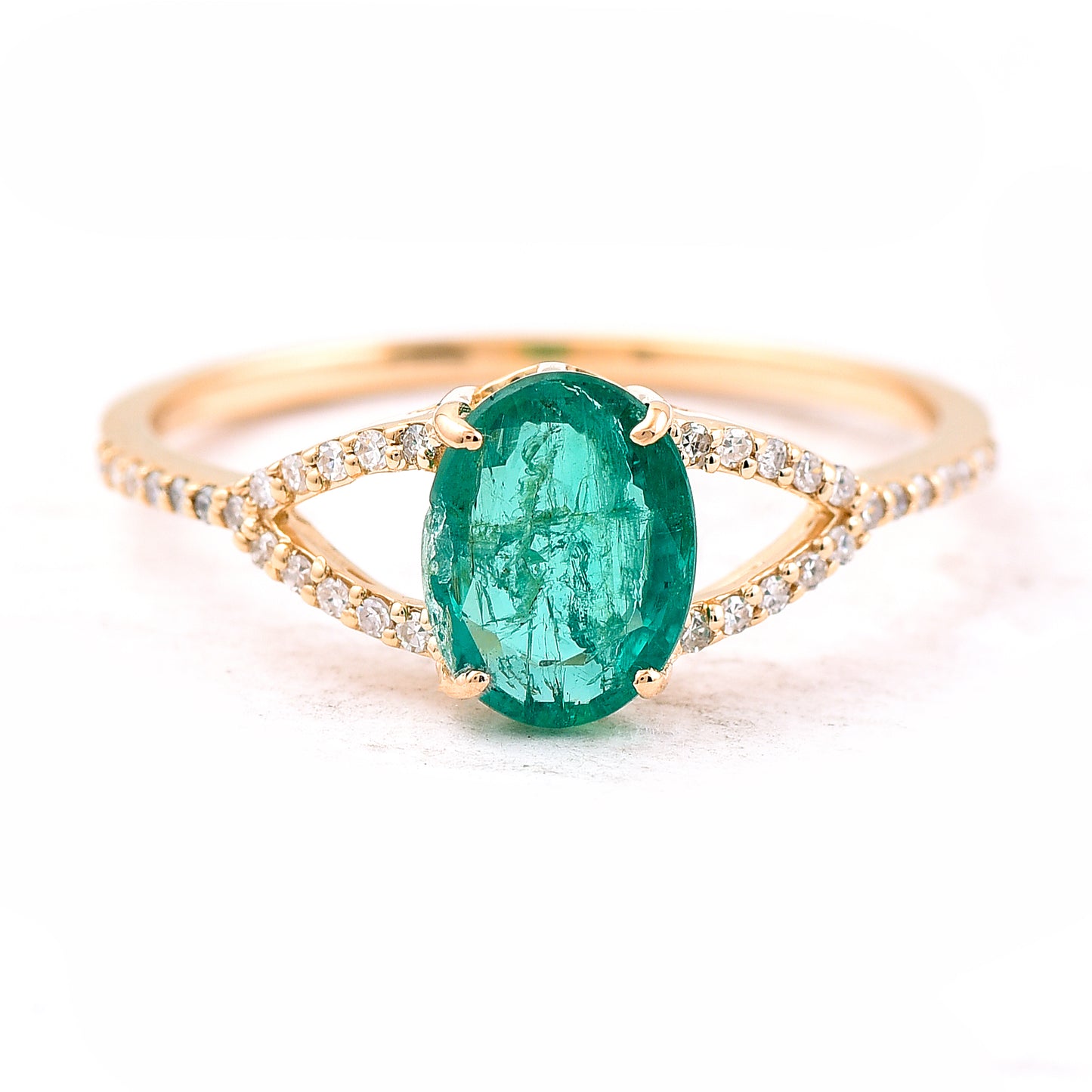 1.03 Ct Oval Mixed Cut Natural Emerald 14K Gold Ring