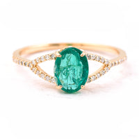 1.03 Ct Oval Mixed Cut Natural Emerald 14K Gold Ring