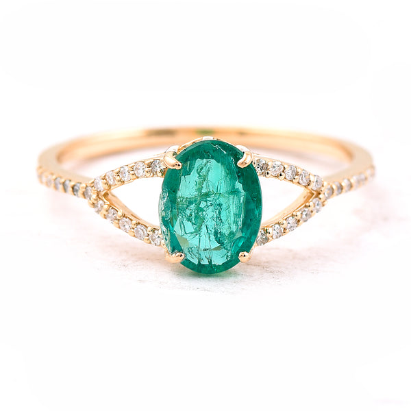 1.03 Ct Oval Mixed Cut Natural Emerald 14K Gold Ring