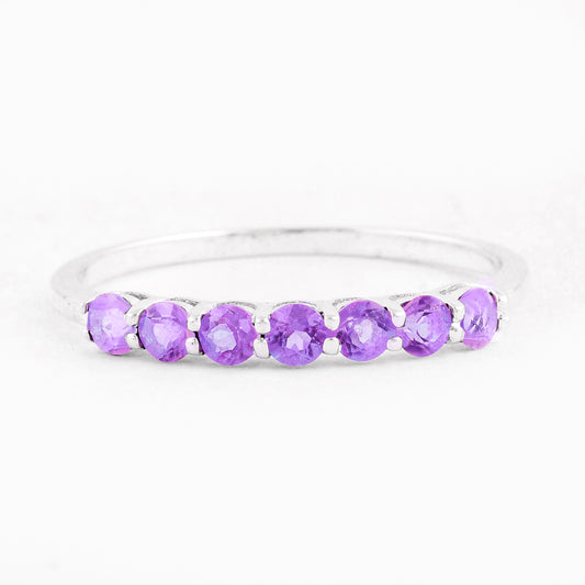 0.68 Ct Round Amethyst, 925 Sterling Silver Ring