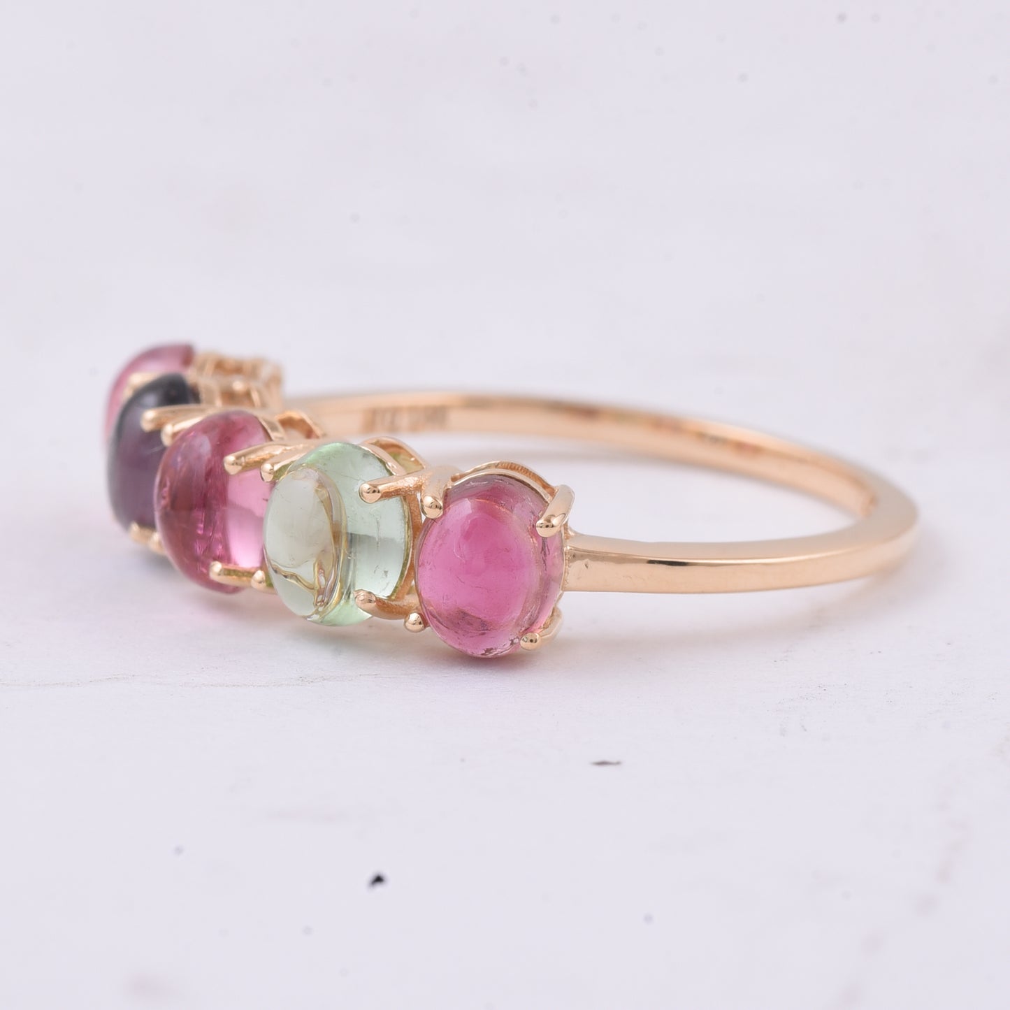 2.21 Ct Oval Cabochon Cut Natural Multi-Coloured Tourmaline 14K Gold Ring
