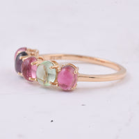 2.21 Ct Oval Cabochon Cut Natural Multi-Coloured Tourmaline 14K Gold Ring