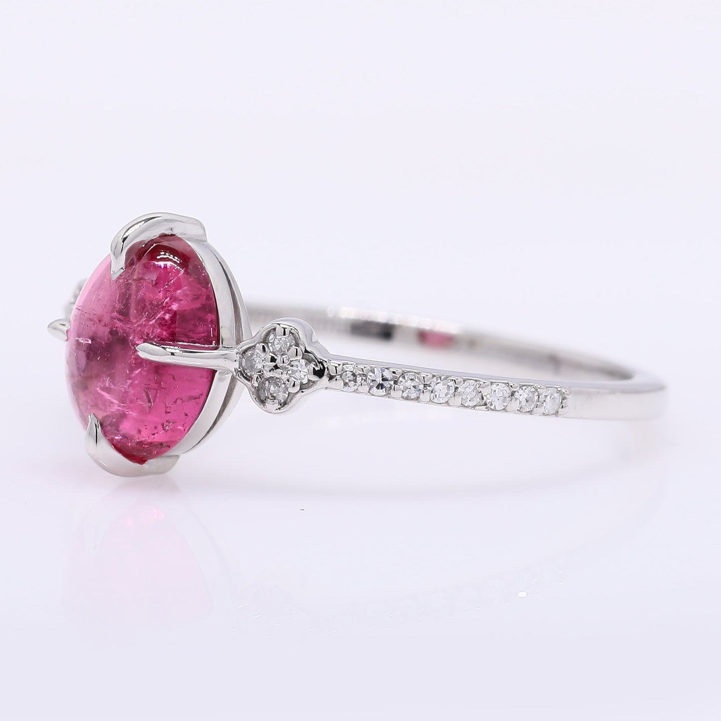 1.21 Ct Oval Cabochon Cut Natural Rubellite 950 Platinum Ring